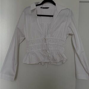 Zara White Ruched Blouse